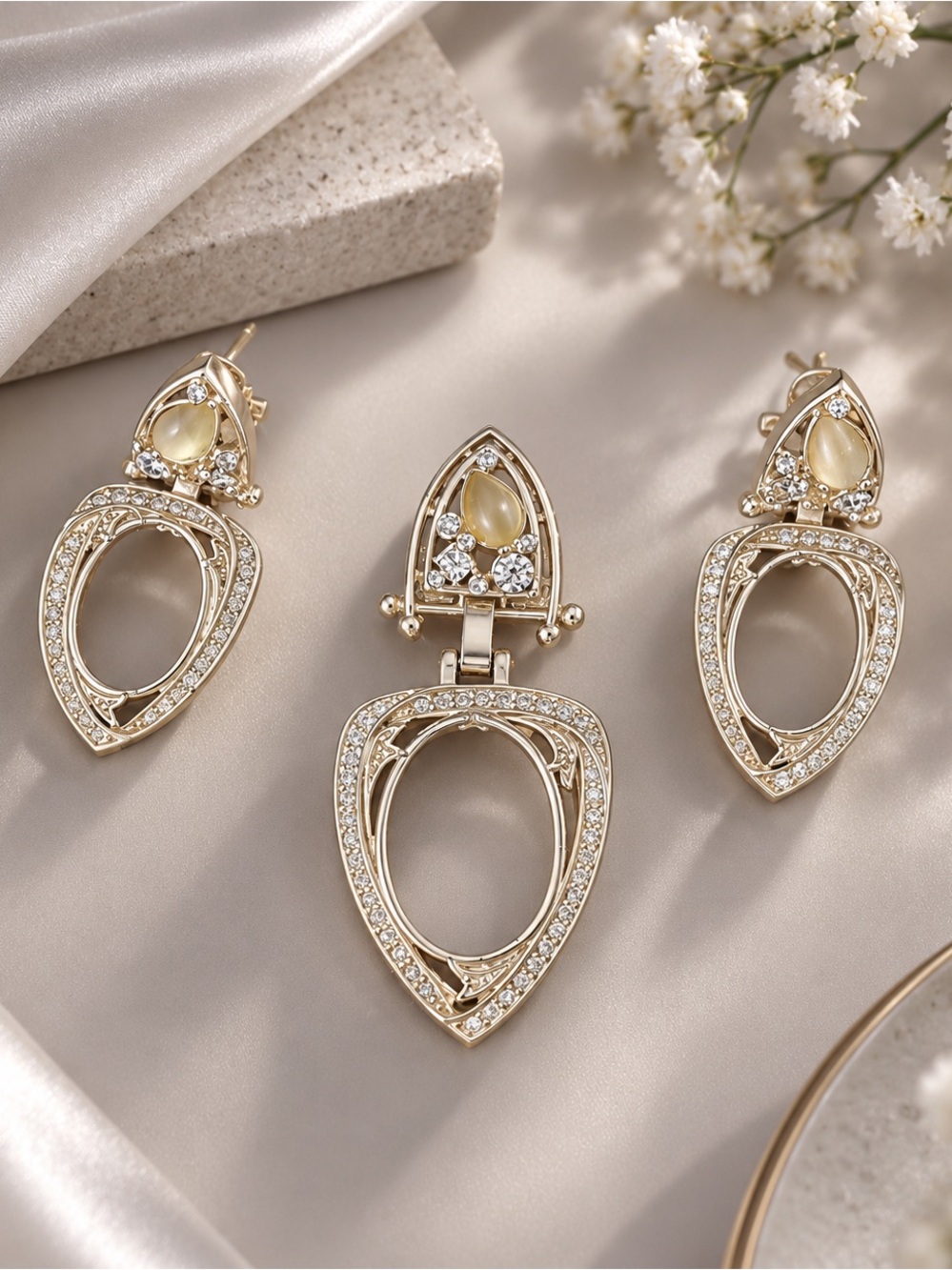 Gold Teardrop Statement Earring Set